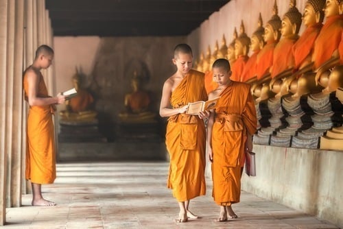 Novices,At,Ayutthaya,Historical,Park,In,Thailand