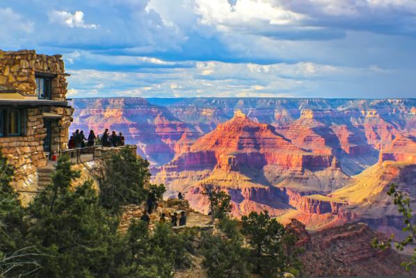Grand,Canyon,South,Rim,View,At,Golden,Hour,Under,Stormy