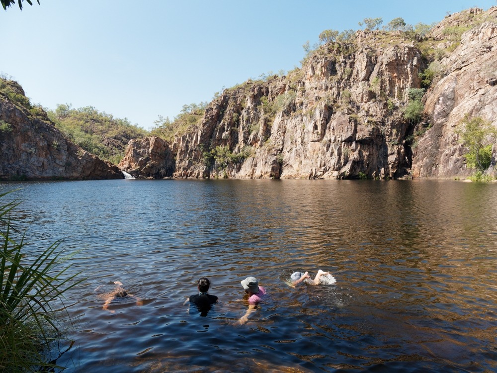 Tourist,Swimming,At,Edith,Falls,Plunge,Pool,The,Largest,Of